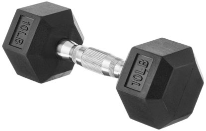 Picture of Amazon Basics Rubber Encased Exercise & Fitness Hex Dumbbell, Hand Weight for Strength Training, 10 lb, Black & Silver