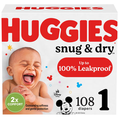 Picture of Huggies Size 1 Diapers, Snug & Dry Newborn Diapers, Size 1 (8-14 lbs), 108 Count, Packaging May Vary