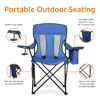 Picture of Amazon Basics Portable Camping Chair with 4-Can Cooler, Side Pocket, Cup Holder, and Carry Bag, Collapsible for Camping, Tailgates, Beach, and Sports, Large, Mesh Back, Blue