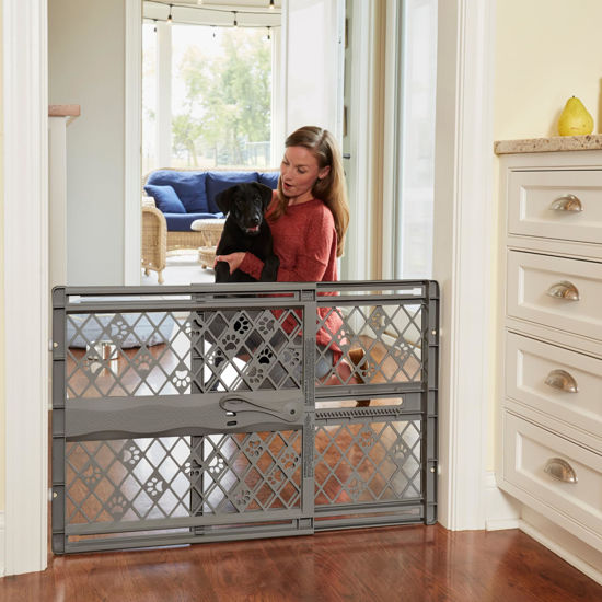 Picture of MYPET North States Paws Portable Pet Gate: 26-40" Wide. Pressure Mount. No Tools Needed. Made in USA. Dog Gate 23" Tall, Expandable, Durable Dog Gates for Doorways, Fieldstone Gray