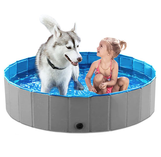 Picture of Jasonwell Foldable Dog Pet Bath Pool Collapsible Dog Pet Pool Bathing Tub Kiddie Pool Doggie Wading Pool for Puppy Small Medium Large Dogs Cats and Kids 48" Grey