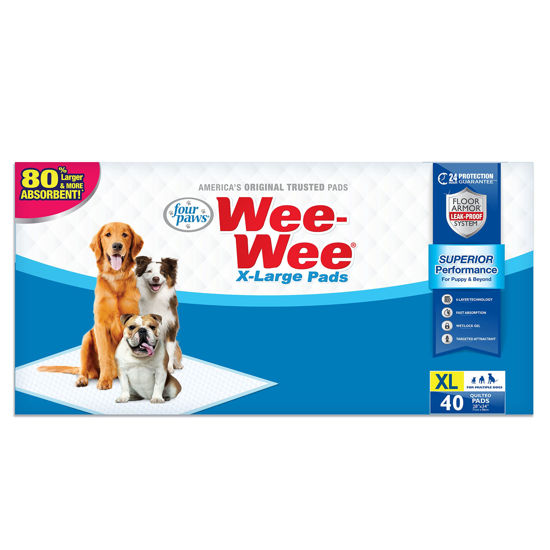 Picture of Four Paws Wee-Wee Superior Performance XL Pee Pads for Extra Large Dogs, Leak-Proof Floor Protection Dog & Puppy Quilted Potty Training Pads, Unscented, 28" x 34" (40 Count)