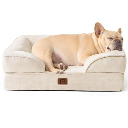 Picture of EHEYCIGA Orthopedic Dog Bed for Small Dogs, Waterproof Memory Foam Small Dog Beds with Sides, Non-Slip Bottom and Egg-Crate Foam Medium Dog Couch Bed with Washable Removable Cover, Beige