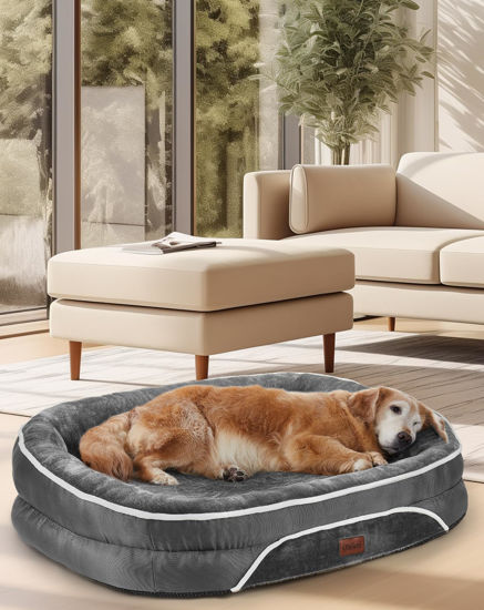 Picture of OhGeni Orthopedic Dog Bed for Large Dogs, Dog Couch Design with Egg Foam Support, Removable, Machine Washable Plush Cover and Non-Slip Bottom with Four Sided Bolster Cushion (Gray)