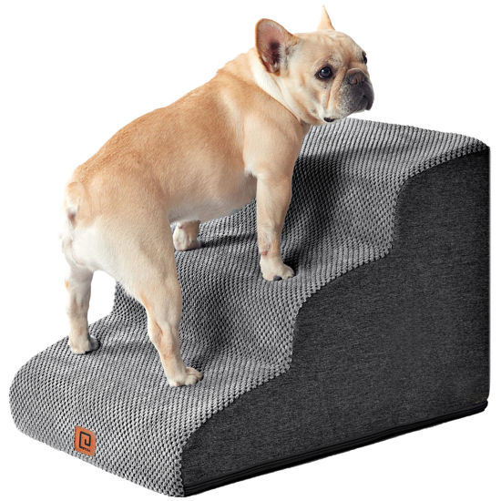 Picture of EHEYCIGA Curved Dog Stairs for Small Dogs 15.7" H, 3-Step Dog Steps for Couch Sofa and Chair, Pet Stairs for Cats, Non-Slip Balanced Pet Steps Indoor, Grey