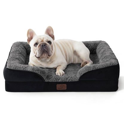 Picture of Bedsure Orthopedic Dog Bed for Medium Dogs - Calming Dog Sofa Beds Medium with Luxurious Short Plush Washable, Pet Couch Bed with Removable Washable Cover, Waterproof Lining and Nonskid Bottom, Black