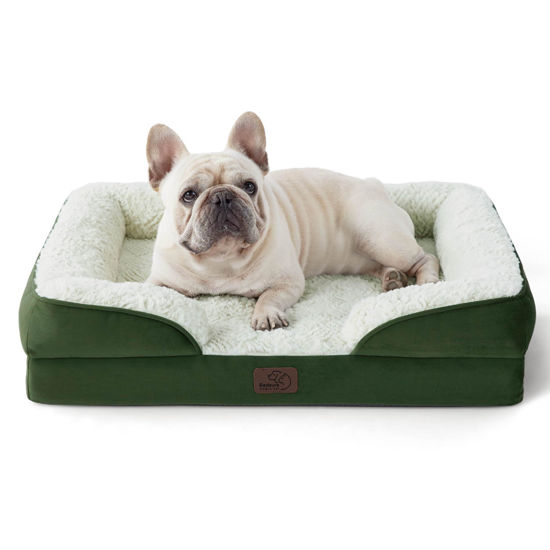 Picture of Bedsure Orthopedic Dog Bed for Medium Dogs - Calming Dog Sofa Beds Medium with Luxurious Short Plush Washable, Pet Couch Bed with Removable Washable Cover, Waterproof Lining and Nonskid Bottom, Green