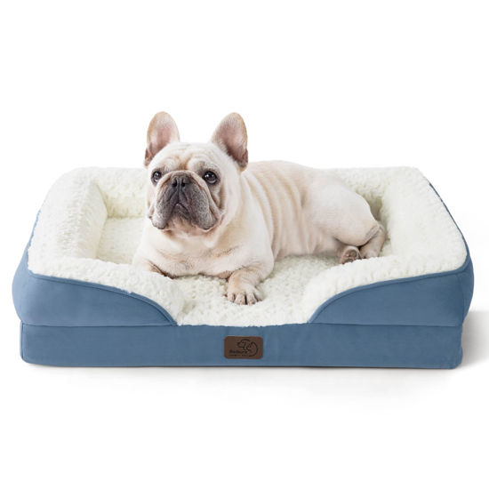 Picture of Bedsure Orthopedic Dog Bed for Medium Dogs - Calming Dog Sofa Beds Medium with Luxurious Short Plush, Pet Couch Bed with Removable Washable Cover, Waterproof Lining and Nonskid Bottom, Faded Denim