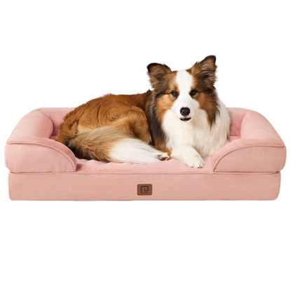 Picture of EHEYCIGA Orthopedic Dog Beds for Large Dogs, Waterproof Memory Foam Large Dog Bed with Sides, Non-Slip Bottom and Egg-Crate Foam Large Dog Couch Bed with Washable Removable Cover, Dusty Pink