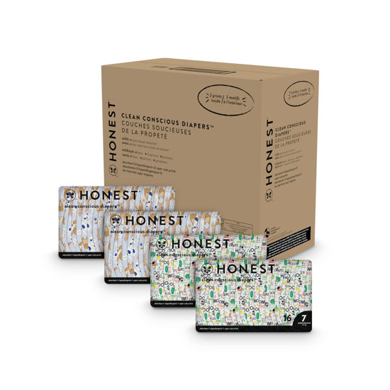 Picture of The Honest Company Clean Conscious Diapers | Plant-Based, Sustainable | Barnyard Babies + It’s A Pawty | Super Club Box, Size 7 (41+ lbs), 64 Count