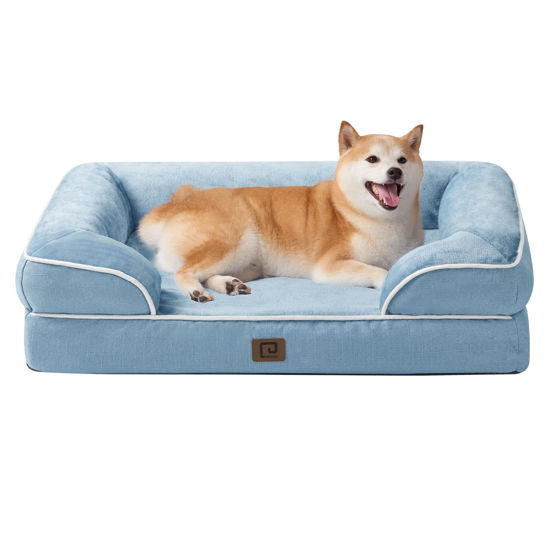 Picture of EHEYCIGA Orthopedic Dog Beds for Large Dogs, Waterproof Memory Foam Large Dog Bed with Sides, Non-Slip Bottom and Egg-Crate Foam Large Dog Couch Bed with Washable Removable Cover, Washed Blue