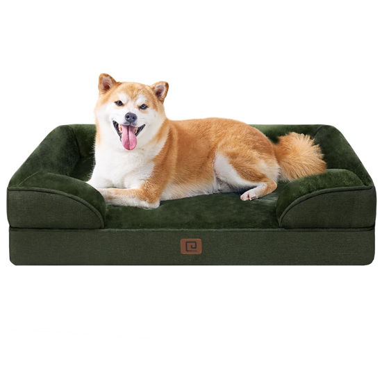 Picture of EHEYCIGA Orthopedic Dog Beds for Large Dogs, Waterproof Memory Foam Large Dog Bed with Sides, Non-Slip Bottom and Egg-Crate Foam Large Dog Couch Bed with Washable Removable Cover, Dark Green