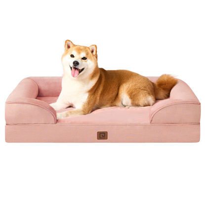 Picture of EHEYCIGA Orthopedic Dog Beds for Large Dogs, Waterproof Memory Foam Large Dog Bed with Sides, Non-Slip Bottom and Egg-Crate Foam Large Dog Couch Bed with Washable Removable Cover, Dusty Pink