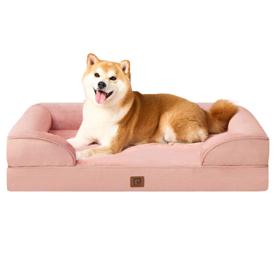 Picture of EHEYCIGA Orthopedic Dog Beds for Large Dogs, Waterproof Memory Foam Large Dog Bed with Sides, Non-Slip Bottom and Egg-Crate Foam Large Dog Couch Bed with Washable Removable Cover, Dusty Pink