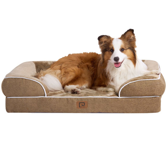 Picture of EHEYCIGA Orthopedic Dog Beds for Large Dogs, Waterproof Memory Foam Large Dog Bed with Sides, Non-Slip Bottom and Egg-Crate Foam Large Dog Couch Bed with Washable Removable Cover, Camel