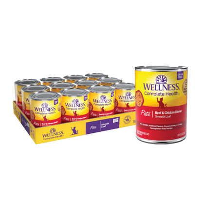 Picture of Wellness Complete Health Grain-Free Wet Canned Cat Food, Natural Ingredients, Made with Real Meat, All Breeds, Smooth Pate (Beef & Chicken, 12.5-Ounce Can, Pack of 12)