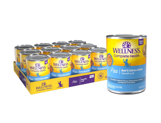 Picture of Wellness Complete Health Grain-Free Wet Canned Cat Food, Natural Ingredients, Made with Real Meat, All Breeds, Smooth Pate (Beef & Salmon, 12.5-Ounce Can, Pack of 12)