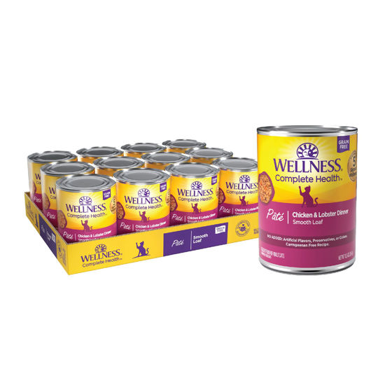 Picture of Wellness Complete Health Grain-Free Wet Canned Cat Food, Natural Ingredients, Made with Real Meat, All Breeds, Smooth Pate (Chicken & Lobster, 12.5-Ounce Can, Pack of 12)