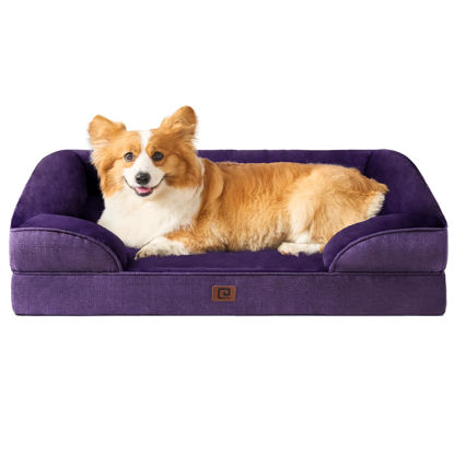 Picture of EHEYCIGA Orthopedic Dog Beds for Large Dogs, Waterproof Memory Foam Large Dog Bed with Sides, Non-Slip Bottom and Egg-Crate Foam Large Dog Couch Bed with Washable Removable Cover, Purple