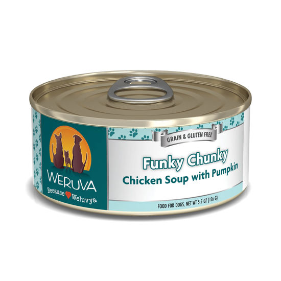 Picture of Weruva Classic Dog Food, Funky Chunky Chicken Soup with Chicken Breast & Pumpkin in Gravy, 5.5oz Can (Pack of 24), Blue