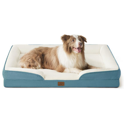 Picture of Bedsure Orthopedic Dog Bed for Large Dogs - Big Washable Dog Sofa Beds Large, Supportive Foam Pet Couch Bed with Removable Washable Cover, Waterproof Lining and Nonskid Bottom, Blue