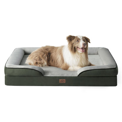 Picture of Bedsure Orthopedic Dog Bed for Large Dogs - Big Washable Dog Sofa Beds Large, Supportive Foam Pet Couch Bed with Removable Washable Cover, Waterproof Lining and Nonskid Bottom, Dark Green