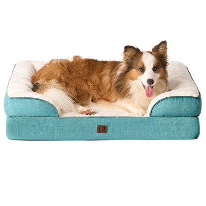 Picture of EHEYCIGA Orthopedic Dog Beds for Large Dogs, Waterproof Memory Foam Large Dog Bed with Sides, Non-Slip Bottom and Egg-Crate Foam Large Dog Couch Bed with Washable Removable Cover, Turquoise Blue