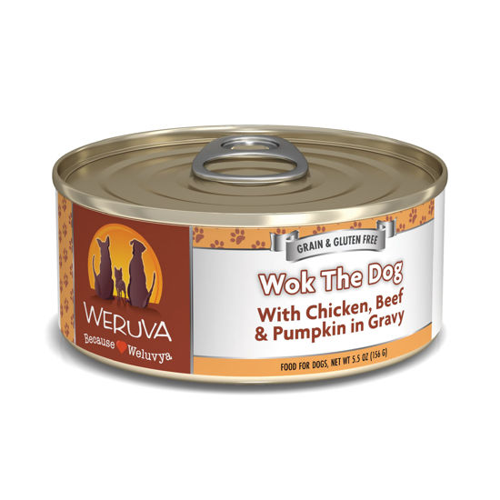 Picture of Weruva Classic Dog Food, Wok The Dog with Chicken, Beef & Pumpkin in Gravy, 5.5oz Can (Pack of 24), Brown