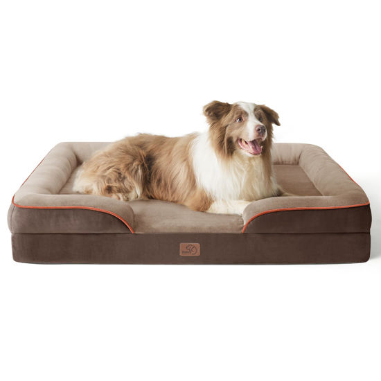 Picture of Bedsure Orthopedic Dog Bed for Large Dogs - Big Washable Dog Sofa Beds Large, Supportive Foam Pet Couch Bed with Removable Washable Cover, Waterproof Lining and Nonskid Bottom, Brown