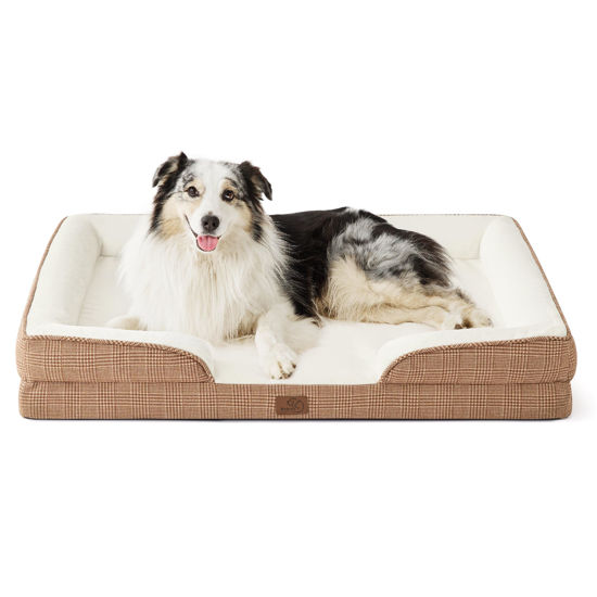 Picture of Bedsure Orthopedic Dog Bed for Extra Large Dogs - XL Washable Dog Sofa Beds Large, Supportive Foam Pet Couch Bed with Removable Washable Cover, Waterproof Lining and Nonskid Bottom, Brown Checks