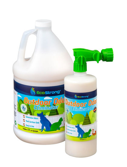 Picture of Outdoor Odor Eliminator | Outside Dog Urine Enzyme Cleaner - Powerful Pet, Cat, Animal Scent Deodorizer | Professional Strength for Yard, Turf, Kennels, Patios, Decks (160 oz Bundle w Sprayer)