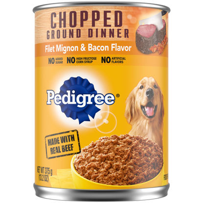 Picture of PEDIGREE CHOPPED GROUND DINNER Adult Canned Soft Wet Dog Food, Filet Mignon & Bacon Flavor, 13.2 oz. Cans (Pack of 12)