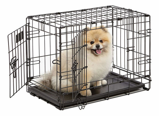 Picture of MidWest Homes for Pets Newly Enhanced Double Door iCrate Dog Crate, Includes Leak-Proof Pan, Floor Protecting Feet, Divider Panel & New Patented Features, Black