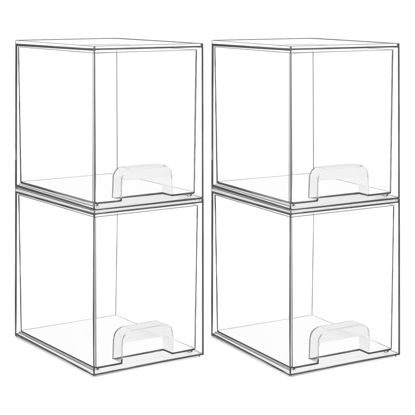 Picture of Vtopmart 4 Pack Clear Stackable Storage Drawers,7.6" H Plastic Organizers Bins for Skincare, Bathroom Supplies,Ideal for Cabinet,Undersink,Vanity,Kitchen,Pantry Organization