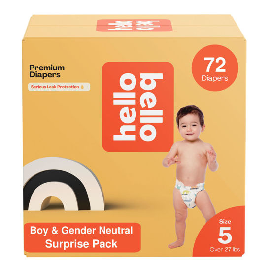 Picture of Hello Bello Premium Diapers, Size 5 (27+ lbs) Surprise Pack for Boys - 72 Count, Hypoallergenic with Soft, Cloth-Like Feel - Assorted Boy & Gender Neutral Patterns