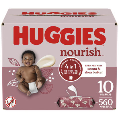 Picture of Huggies Nourish Scented Baby Wipes, 10 Push Button Packs (560 Wipes Total)