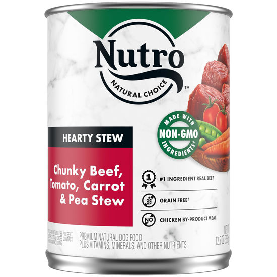 Picture of NUTRO HEARTY STEW Adult Natural Grain Free Wet Dog Food Cuts in Gravy Chunky Beef, Tomato, Carrot & Pea Stew, (12) 12.5 oz. Cans