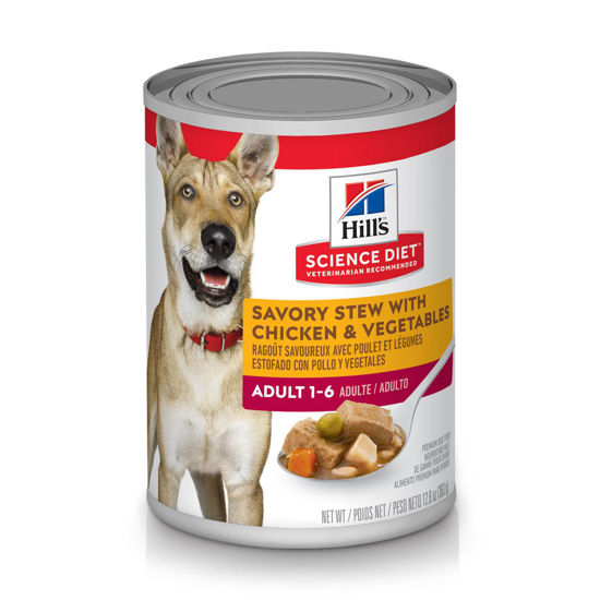 Picture of Hill's Science Diet Adult 1-6, Adult 1-6 Premium Nutrition, Wet Dog Food, Chicken & Vegetables Stew, 12.8 oz Can, Case of 12