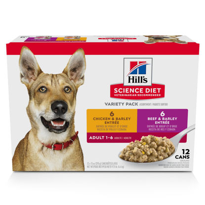 Picture of Hill's Science Diet Adult 1-6, Adult 1-6 Premium Nutrition, Wet Dog Food, Variety Case: Chicken & Barley; Beef & Barley Loaf, 13 oz Can Variety Case, Case of 12