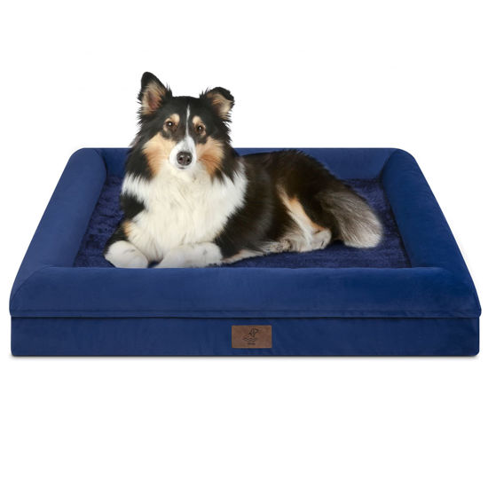 Picture of Yiruka Large Dog Bed, Orthopedic Dog Bed, Waterproof Dog Bed with Removable Cover, 4-Sides Removable Bolster Dog Soft Sofa Bed with Nonskid Bottom, Washable Dog Beds for Large Dogs, Rich Blue