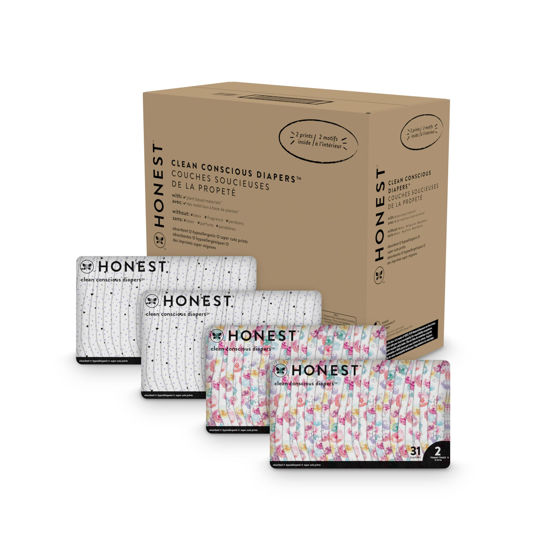 Picture of The Honest Company Clean Conscious Diapers | Plant-Based, Sustainable | Young at Heart + Rose Blossom | Super Club Box, Size 2 (12-18 lbs), 124 Count