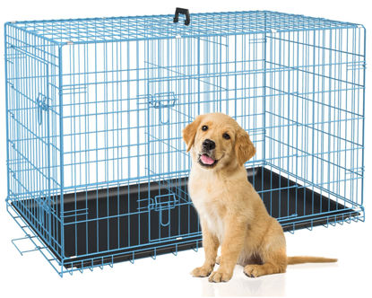 Picture of BestPet 30 Inch Dog Crates for Large Dogs Folding Mental Wire Crates Dog Kennels Outdoor and Indoor Pet Dog Cage Crate with Double-Door,Divider Panel, Removable Tray and Handle,Blue