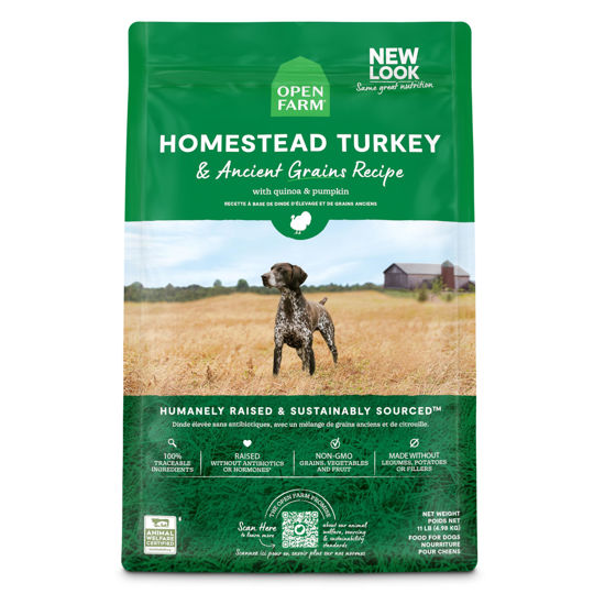 Picture of Open Farm Ancient Grains Dry Dog Food, Humanely Raised Meat Recipe with Wholesome Grains and No Artificial Flavors or Preservatives (Homestead Turkey Ancient Grain, 11 Pound (Pack of 1))