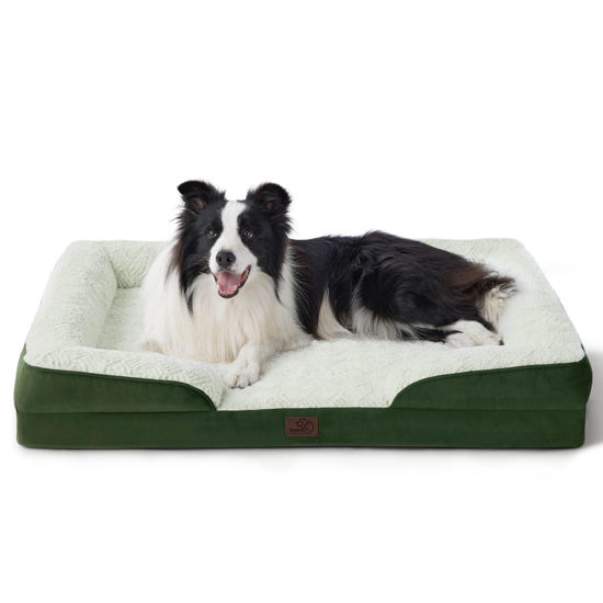 Picture of Bedsure Orthopedic Dog Bed for Large Dogs - Calming Dog Sofa Beds Large with Luxurious Short Plush, Big Pet Couch Bed with Removable Washable Cover, Waterproof Lining and Nonskid Bottom, Green