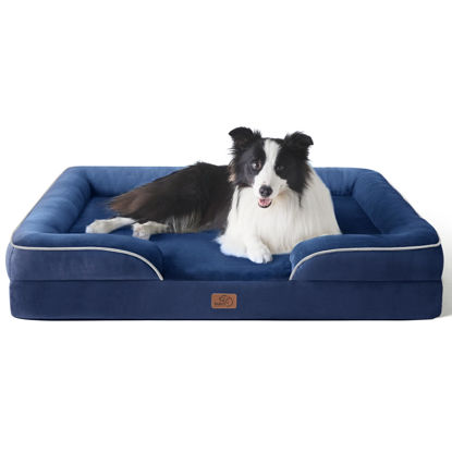 Picture of Bedsure Orthopedic Dog Bed for Large Dogs - Big Washable Dog Sofa Beds Large, Supportive Foam Pet Couch Bed with Removable Washable Cover, Waterproof Lining and Nonskid Bottom, Navy Blue