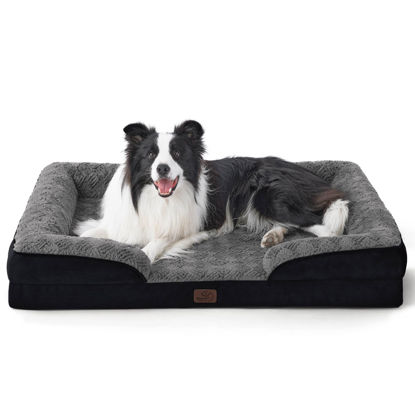 Picture of Bedsure Orthopedic Dog Bed for Large Dogs - Calming Dog Sofa Beds Large with Luxurious Short Plush, Big Pet Couch Bed with Removable Washable Cover, Waterproof Lining and Nonskid Bottom, Black