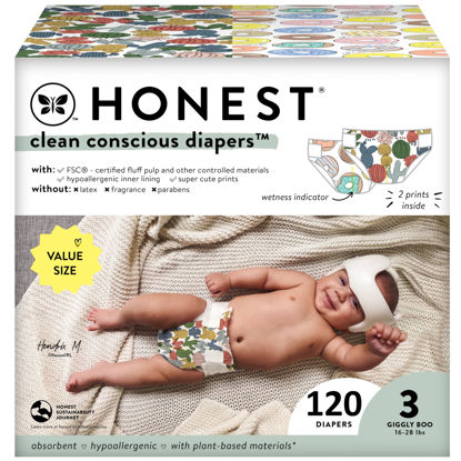 Picture of The Honest Company Clean Conscious Diapers | Plant-Based, Sustainable | Cactus Cuties + Donuts | Super Club Box, Size 3 (16-28 lbs), 120 Count