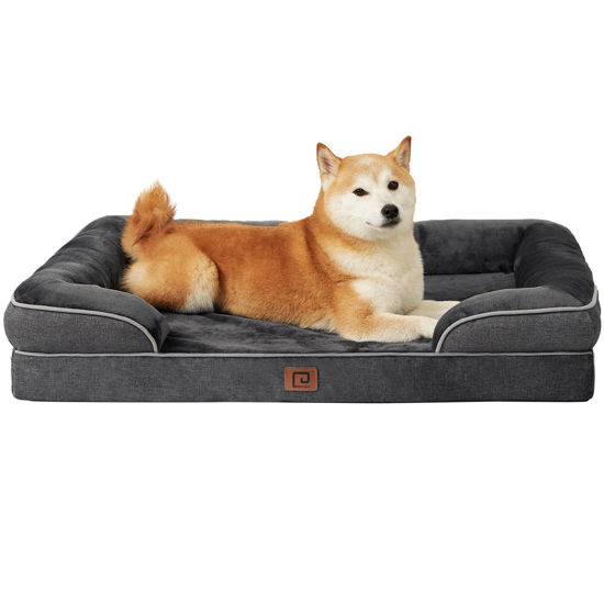 Picture of EHEYCIGA Orthopedic Dog Beds for Large Dogs, Waterproof Memory Foam Large Dog Bed with Sides, Non-Slip Bottom and Egg-Crate Foam Large Dog Couch Bed with Washable Removable Cover, Dark Grey