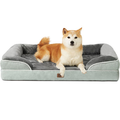 Picture of EHEYCIGA Orthopedic Dog Beds for Large Dogs, Waterproof Memory Foam Large Dog Bed with Sides, Non-Slip Bottom and Egg-Crate Foam Large Dog Couch Bed with Washable Removable Cover, Greyish Green