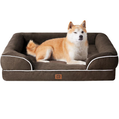 Picture of EHEYCIGA Orthopedic Dog Beds for Large Dogs, Waterproof Memory Foam Large Dog Bed with Sides, Non-Slip Bottom and Egg-Crate Foam Large Dog Couch Bed with Washable Removable Cover, Brown